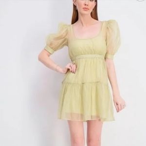 Blog Dot Green Ruffle Mesh Dress